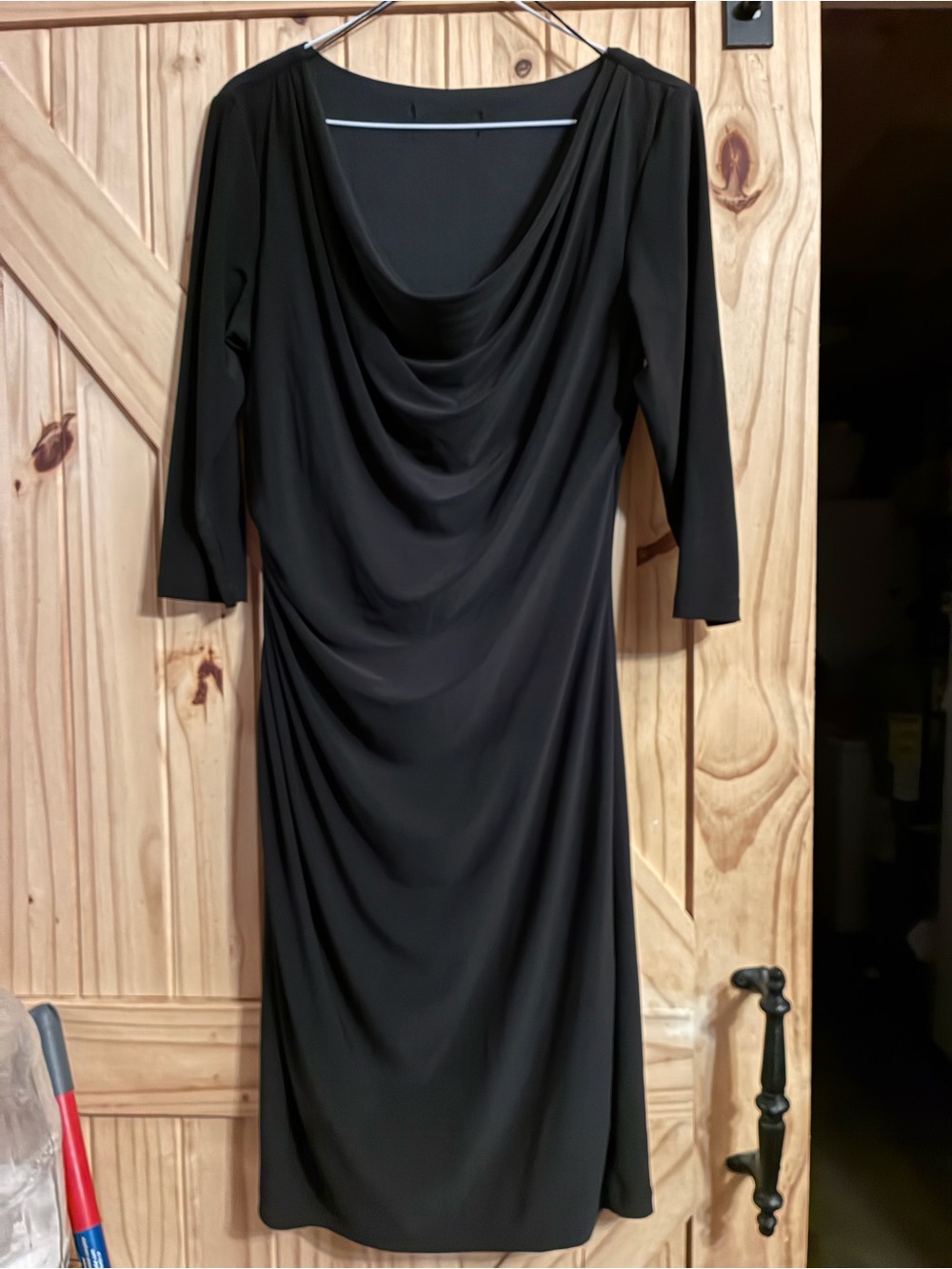 Classic Black Draped-Front Long Sleeve Dress
